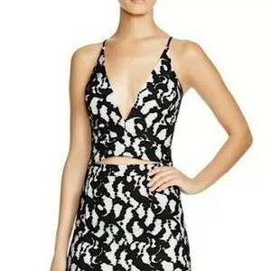 Bardot NWT Black White Lace Deep V-Neck Crop Bustier Top M $79
